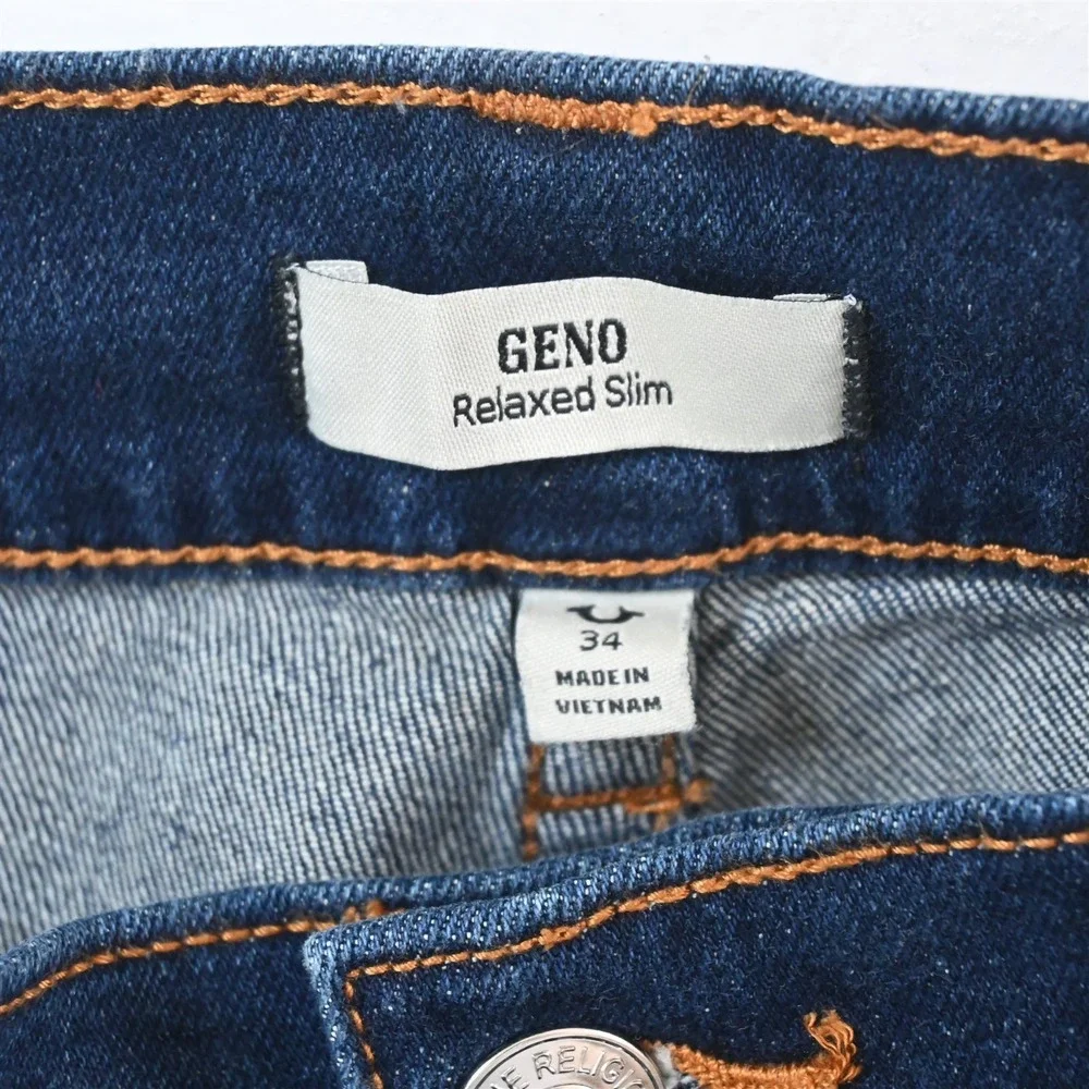 True Religion 34x30 Gino Relaxed Slim Dark Wash‎ Stretch Denim Mens Jeans